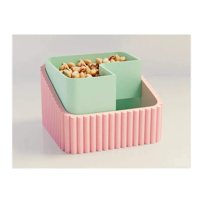 3D Baskı Fıstık Kasesi - Çift Hazneli Kabuk Ayırıcı Sunum Kasesi - Pembe Mint