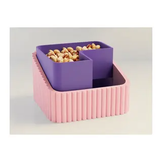 3D Baskı Fıstık Kasesi - Çift Hazneli Kabuk Ayırıcı Sunum Kasesi - Pembe Mor