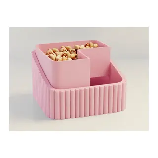 3D Baskı Fıstık Kasesi - Çift Hazneli Kabuk Ayırıcı Sunum Kasesi - Pembe Pembe