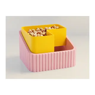 3D Baskı Fıstık Kasesi - Çift Hazneli Kabuk Ayırıcı Sunum Kasesi - Pembe Sarı