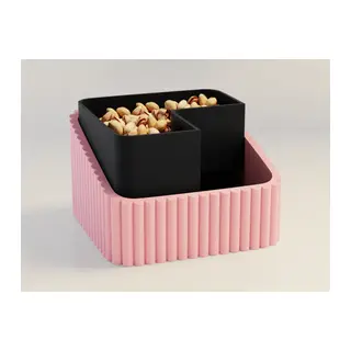 3D Baskı Fıstık Kasesi - Çift Hazneli Kabuk Ayırıcı Sunum Kasesi - Pembe Siyah