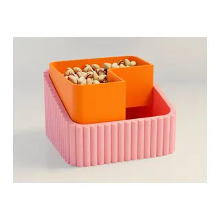 3D Baskı Fıstık Kasesi - Çift Hazneli Kabuk Ayırıcı Sunum Kasesi - Pembe Turuncu
