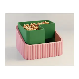 3D Baskı Fıstık Kasesi - Çift Hazneli Kabuk Ayırıcı Sunum Kasesi - Pembe Yeşil