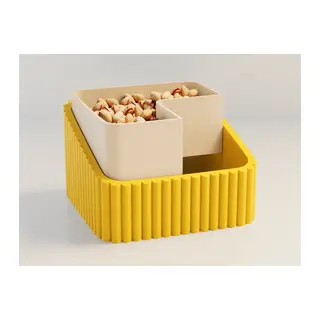 3D Baskı Fıstık Kasesi - Çift Hazneli Kabuk Ayırıcı Sunum Kasesi - Sarı Bej