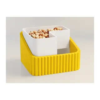 3D Baskı Fıstık Kasesi - Çift Hazneli Kabuk Ayırıcı Sunum Kasesi - Sarı Beyaz