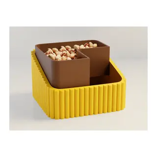 3D Baskı Fıstık Kasesi - Çift Hazneli Kabuk Ayırıcı Sunum Kasesi - Sarı Kahverengi
