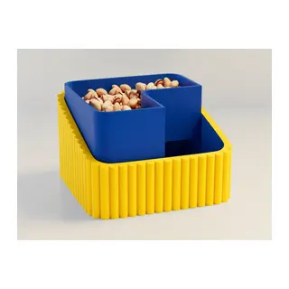 3D Baskı Fıstık Kasesi - Çift Hazneli Kabuk Ayırıcı Sunum Kasesi - Sarı Mavi