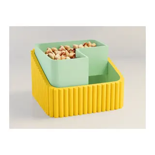 3D Baskı Fıstık Kasesi - Çift Hazneli Kabuk Ayırıcı Sunum Kasesi - Sarı Mint