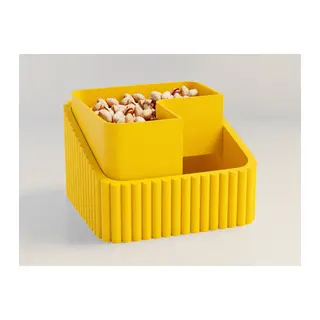 3D Baskı Fıstık Kasesi - Çift Hazneli Kabuk Ayırıcı Sunum Kasesi - Sarı Sarı