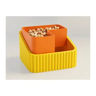3D Baskı Fıstık Kasesi - Çift Hazneli Kabuk Ayırıcı Sunum Kasesi - Sarı Turuncu
