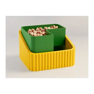 3D Baskı Fıstık Kasesi - Çift Hazneli Kabuk Ayırıcı Sunum Kasesi - Sarı Yeşil