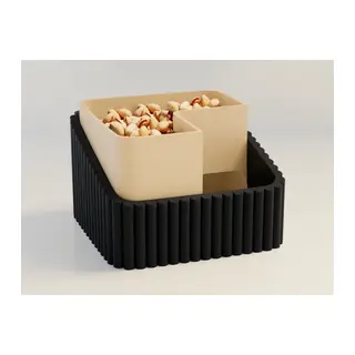 3D Baskı Fıstık Kasesi - Çift Hazneli Kabuk Ayırıcı Sunum Kasesi - Siyah Bej