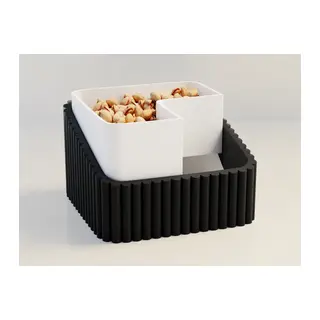 3D Baskı Fıstık Kasesi - Çift Hazneli Kabuk Ayırıcı Sunum Kasesi - Siyah Beyaz