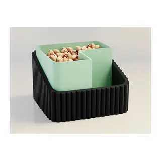 3D Baskı Fıstık Kasesi - Çift Hazneli Kabuk Ayırıcı Sunum Kasesi - Siyah Mint