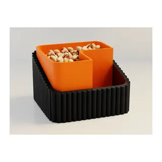 3D Baskı Fıstık Kasesi - Çift Hazneli Kabuk Ayırıcı Sunum Kasesi - Siyah Turuncu