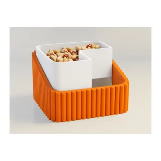 3D Baskı Fıstık Kasesi - Çift Hazneli Kabuk Ayırıcı Sunum Kasesi - Turuncu Beyaz