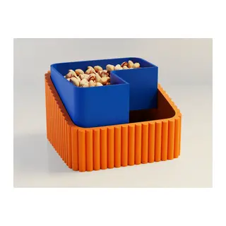 3D Baskı Fıstık Kasesi - Çift Hazneli Kabuk Ayırıcı Sunum Kasesi - Turuncu Mavi