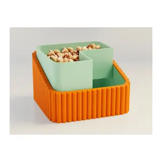 3D Baskı Fıstık Kasesi - Çift Hazneli Kabuk Ayırıcı Sunum Kasesi - Turuncu Mint