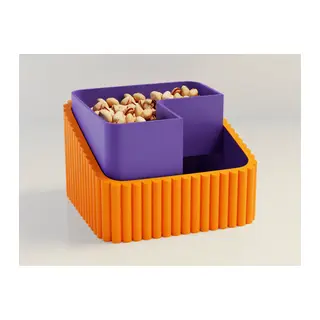 3D Baskı Fıstık Kasesi - Çift Hazneli Kabuk Ayırıcı Sunum Kasesi - Turuncu Mor