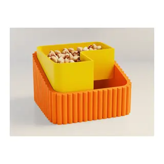 3D Baskı Fıstık Kasesi - Çift Hazneli Kabuk Ayırıcı Sunum Kasesi - Turuncu Sarı
