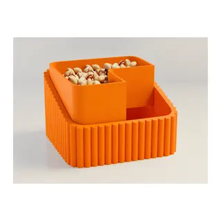 3D Baskı Fıstık Kasesi - Çift Hazneli Kabuk Ayırıcı Sunum Kasesi - Turuncu Turuncu