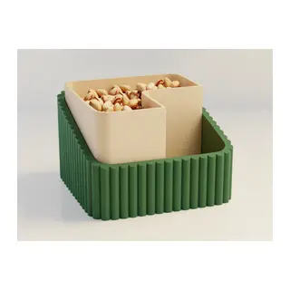 3D Baskı Fıstık Kasesi - Çift Hazneli Kabuk Ayırıcı Sunum Kasesi - Yeşil Bej