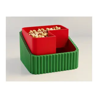 3D Baskı Fıstık Kasesi - Çift Hazneli Kabuk Ayırıcı Sunum Kasesi - Yeşil Kırmızı