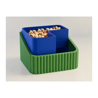 3D Baskı Fıstık Kasesi - Çift Hazneli Kabuk Ayırıcı Sunum Kasesi - Yeşil Mavi