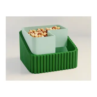 3D Baskı Fıstık Kasesi - Çift Hazneli Kabuk Ayırıcı Sunum Kasesi - Yeşil Mint