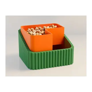 3D Baskı Fıstık Kasesi - Çift Hazneli Kabuk Ayırıcı Sunum Kasesi - Yeşil Turuncu