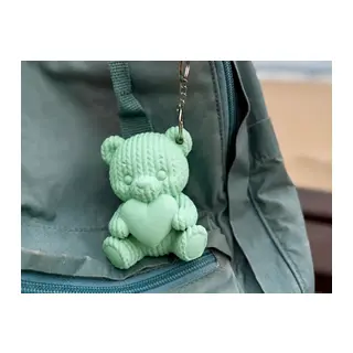 3D Baskı Kalpli Örgü Ayıcık Anahtarlık - Sevimli Çanta Süsü-Mint