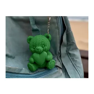 3D Baskı Kalpli Örgü Ayıcık Anahtarlık - Sevimli Çanta Süsü-Yeşil