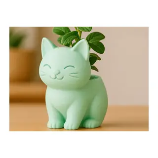 3D Baskı Sevimli Kedi Saksı - Figürlü Sukulent Saksısı-Mint