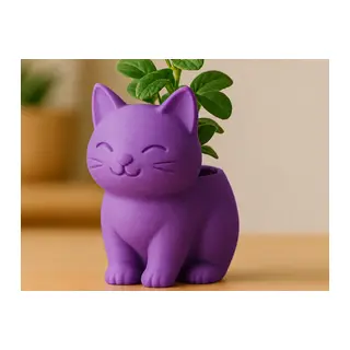 3D Baskı Sevimli Kedi Saksı - Figürlü Sukulent Saksısı-Mor