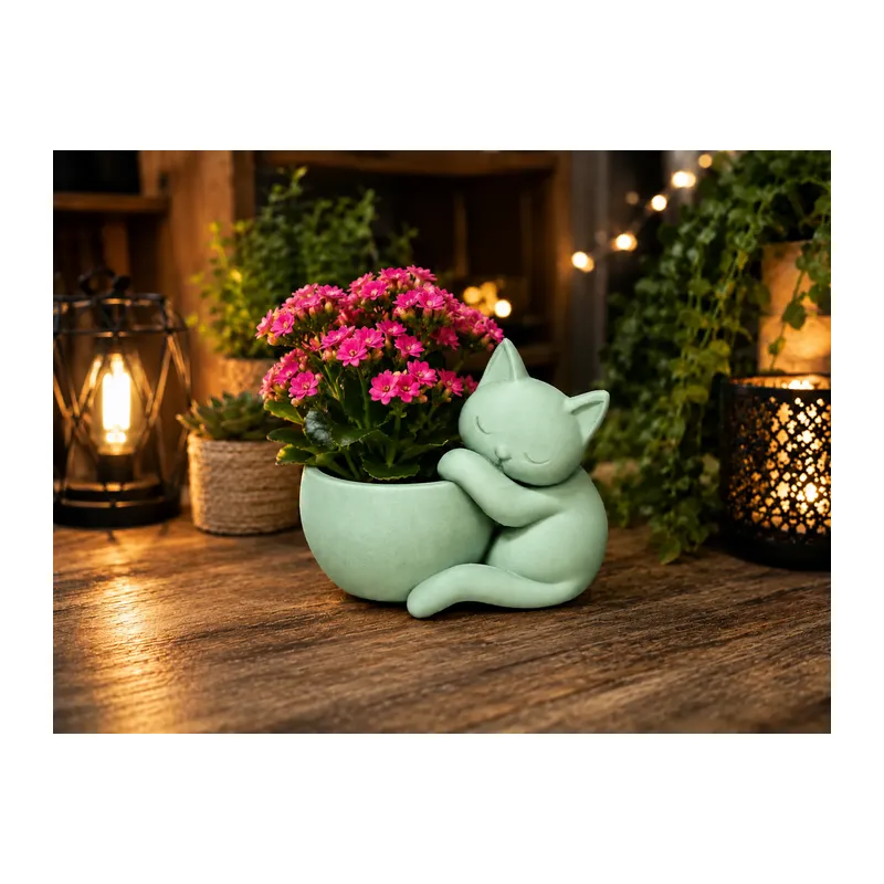 3D Baskı Sarılan Kedi Saksı - Sevimli Dekoratif Saksı - Mint