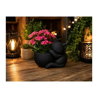 3D Baskı Sarılan Kedi Saksı - Sevimli Dekoratif Saksı - Siyah