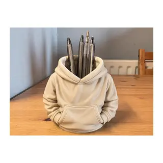 3D Baskı Kapüşonlu Sweatshirt Kalemlik - Masaüstü Organizer-Bej