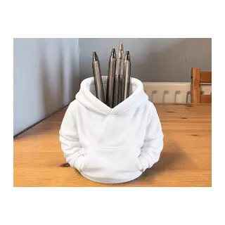 3D Baskı Kapüşonlu Sweatshirt Kalemlik - Masaüstü Organizer-Beyaz