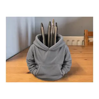 3D Baskı Kapüşonlu Sweatshirt Kalemlik - Masaüstü Organizer-Gri