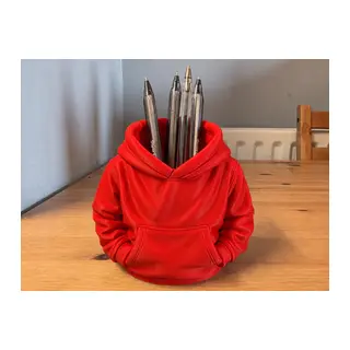 3D Baskı Kapüşonlu Sweatshirt Kalemlik - Masaüstü Organizer-Kırmızı