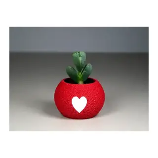 3D Baskı Kalpli Mini Saksı - Kırmızı Beyaz Dekoratif Saksı