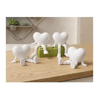 3D Baskı Hareketli Kalp Figürü - Eklemli Dekoratif Oyuncak (1 Adet)-Beyaz