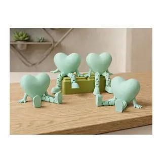 3D Baskı Hareketli Kalp Figürü - Eklemli Dekoratif Oyuncak (1 Adet)-Mint