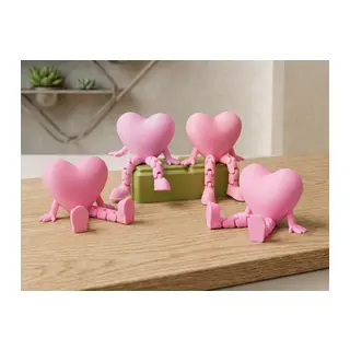 3D Baskı Hareketli Kalp Figürü - Eklemli Dekoratif Oyuncak (1 Adet)-Pembe