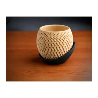 3D Baskı Küre Saksı - Kafes Dokulu İki Parçalı Dekoratif Saksı - Bej-Siyah