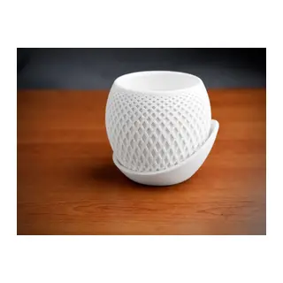 3D Baskı Küre Saksı - Kafes Dokulu İki Parçalı Dekoratif Saksı - Beyaz-Beyaz