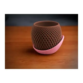 3D Baskı Küre Saksı - Kafes Dokulu İki Parçalı Dekoratif Saksı - Kahverengi-Pembe