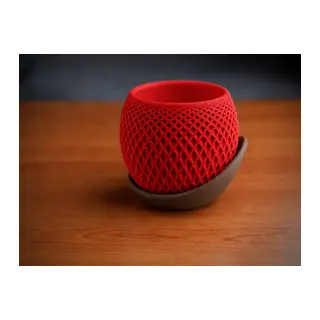 3D Baskı Küre Saksı - Kafes Dokulu İki Parçalı Dekoratif Saksı - Kırmızı-Kahverengi