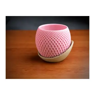 3D Baskı Küre Saksı - Kafes Dokulu İki Parçalı Dekoratif Saksı - Pembe-Bej
