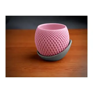 3D Baskı Küre Saksı - Kafes Dokulu İki Parçalı Dekoratif Saksı - Pembe-Gri